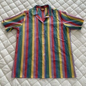 Vintage 80s 90s LEE Rainbow Stripe Camp Shirt Short Sleeve Button Down 15/16